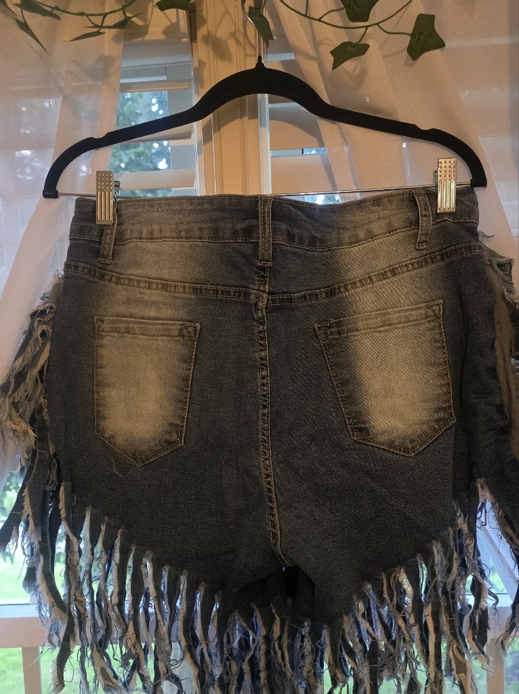 Fashion Nova Blue Fringed Jean Shorts - Picture 6 of 7